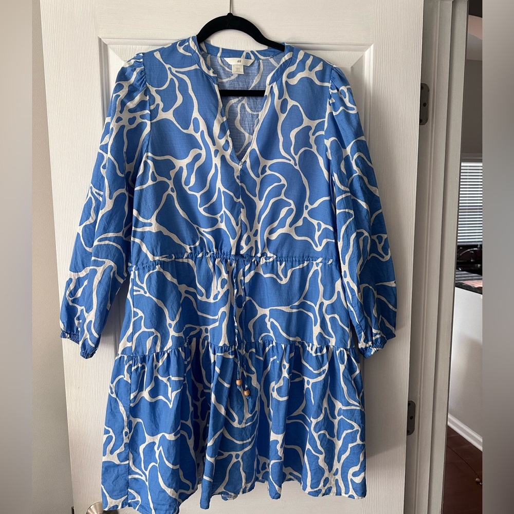 H&M Blue and White Long Sleeve Dress